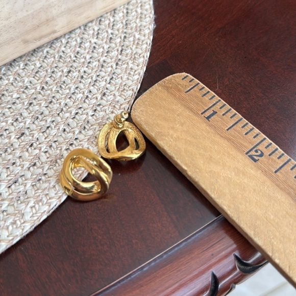 Vintage Monet Gold Tone Pierced Earrings - Picture 3 of 3